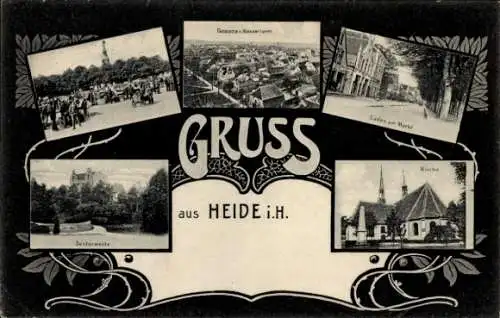 Ak Heide in Holstein, Stadtansichten, Kirche, Panorama, Marktplatz, Osterweide