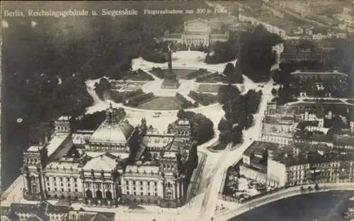 Ak Berlin Tiergarten, Reichstagsgebäude, Siegessäule, Fliegeraufnahme