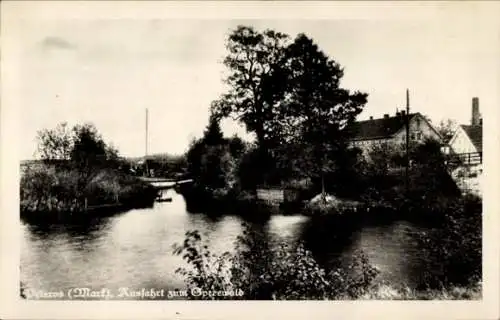 Ak Prieros Heidesee in der Mark, Ausfahrt zum Spreewald, Hotel zum Wassersport Prierosbrück