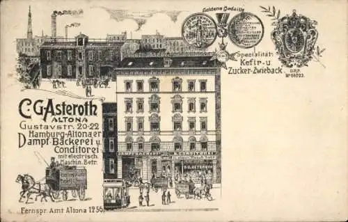Litho Hamburg Altona, Dampfbäckerei und Konditorei, Gustavstraße 20-22, Reklame