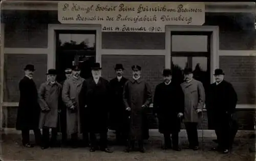 Foto Ak Düneberg Geesthacht an der Elbe, Großadmiral Prinz Heinrich von Preußen, Pulverfabrik 1910
