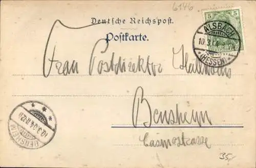 Litho Alsbach Hähnlein Hessen, Pension und Gasthaus zur Krone, Totalansicht