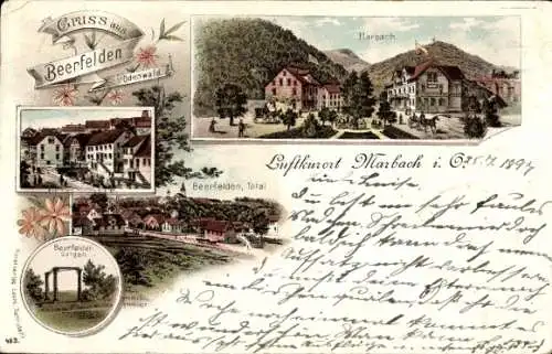Litho Beerfelden Odenwald, Marbach, Galgen, Ort