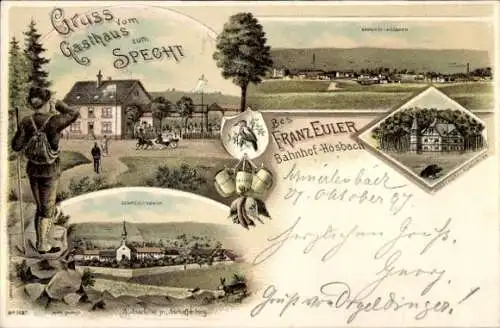 Litho Hösbach in Unterfranken, Gasthaus zum Specht, Totalansicht