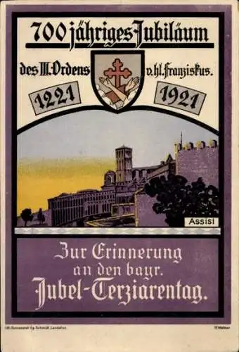 Ak Landshut in Niederbayern, 700 jähriges Jubiläum des III. Ordens v. heiligen Franziskus 1921