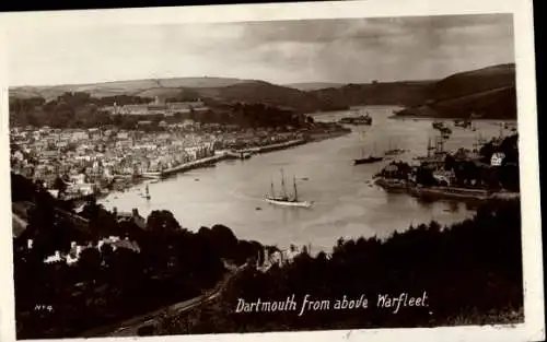 Ak Dartmouth Devon England, Panorama von oben Warfleet