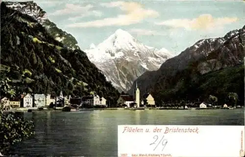 Ak Flüelen Kt. Uri Schweiz, Gesamtansicht, Bristenstock