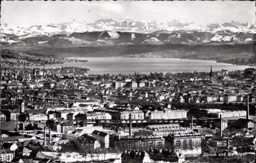 Ak Zürich Stadt Schweiz, Stadtpanorama, Alpen
