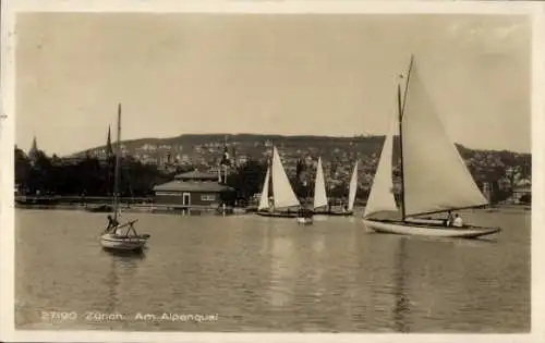 Ak Zürich Stadt Schweiz, Alpenquai, Segelboote