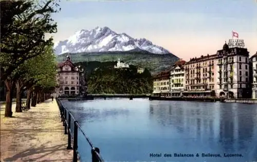 Ak Luzern Stadt Schweiz, Hotel des Balances & Bellevue