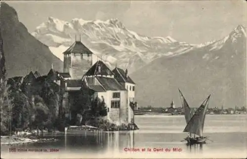 Ak Chillon Montreux Kanton Waadt, Gesamtansicht, Dent du Midi