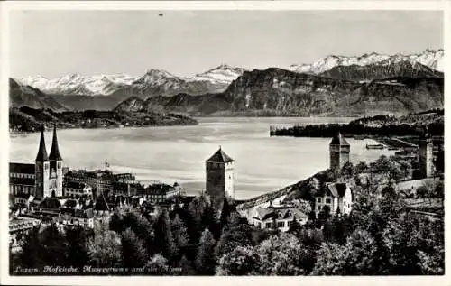 Ak Luzern Stadt Schweiz, Hofkirche, Museggtürme, Alpen