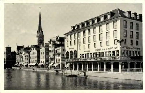 Ak Zürich Stadt Schweiz, Hotel zum Storchen, Blick vom Wasser aus