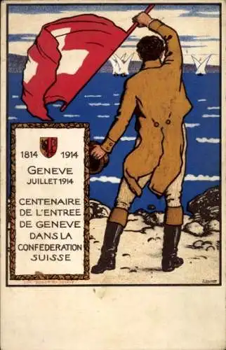 Wappen Ak Genève Genf Stadt, Centenaire de l'entree de Geneve dans la Confederation Suisse 1914
