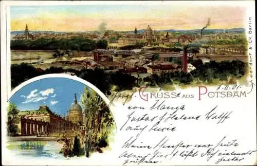 Litho Potsdam in Brandenburg, Stadtpanorama, Nikolaikirche