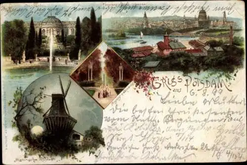 Litho Potsdam in Brandenburg, Panorama, Sanssouci, Windmühle, Park