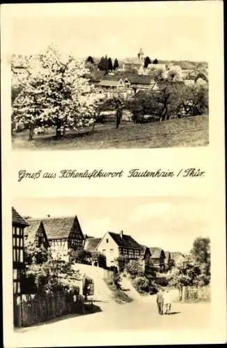 Ak Tautenhain in Thüringen, Panorama vom Ort, Baumblüte, Straßenpartie, Fachwerkhäuser
