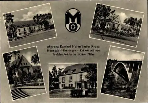 Ak Hermsdorf in Thüringen, Mitropa Rasthof, Hermsdorfer Kreuz, Brücke