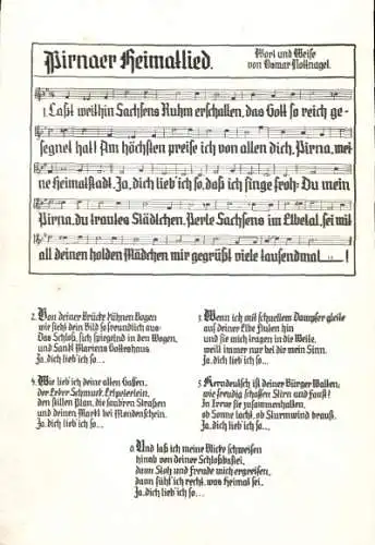 Ak Pirna, Notenblatt, Pirnaer Heimatlied