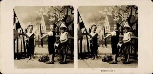 Stereo Foto Kinder spielen Soldaten