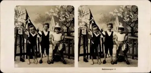 Stereo Foto Kinder spielen Soldaten