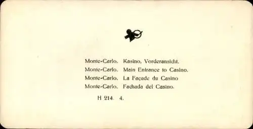 Stereo Foto Monte Carlo Monaco, Kasino, Vorderansicht