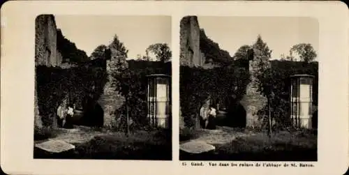 Stereo Foto Gent Ostflandern, Ruinen der Abtei von St. Bavon