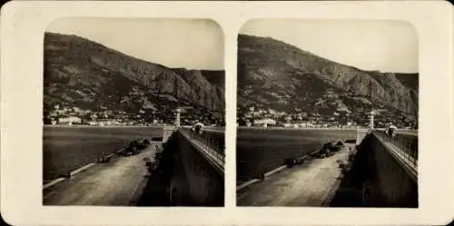 Stereo Foto Menton Alpes Maritimes, Der Hafendamm, Blick auf Garavan