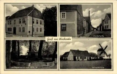 Ak Wischroda im Burgenlandkreis, Windmühle, Gasthaus, Kriegerdenkmal, Dorfstraße