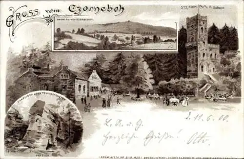 Litho Cunewalde im Kreis Bautzen, Czorneboh, Rachlau, Frageloch, Teufelsfenster