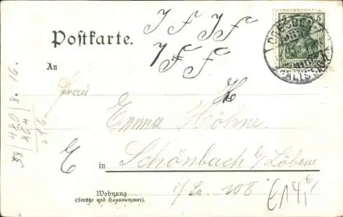 Litho Hänichen Bannewitz in Sachsen, Goldene Höhe, Gohlig, Ball-Etablissement, Gradmessung