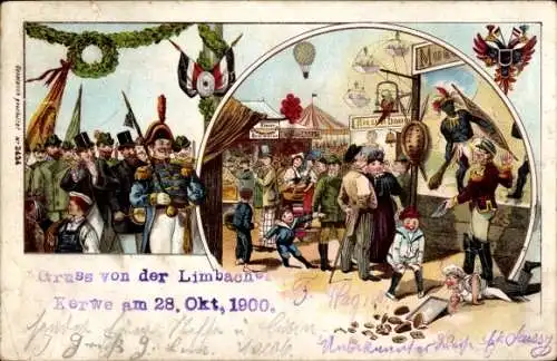 Litho Limbach in Baden Odenwald, Limbacher Kerwe, Fest, Feier, Vergnügungspark