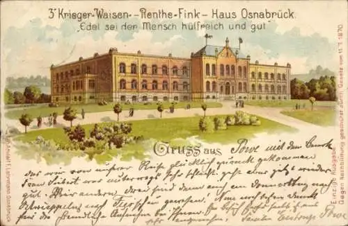 Litho Osnabrück in Niedersachsen, 3 Krieger-Waisen, Renthe-Fink, Haus Osnabrück