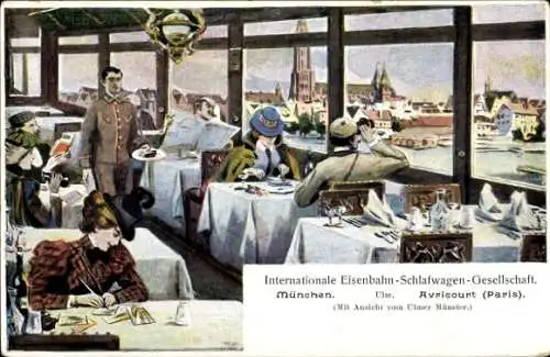 Künstler Litho Ulm an der Donau Baden Württemberg, Eisenbahn Schlafwagen Gesellschaft, Münster