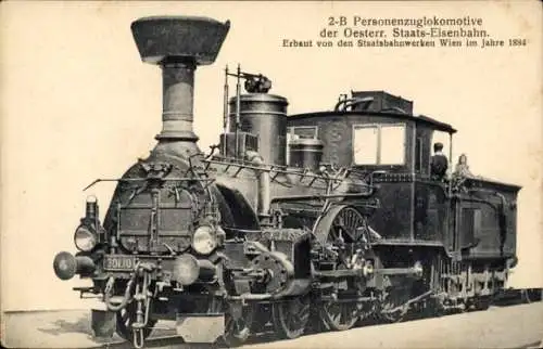 Ak Österreichische Eisenbahn, 2 B Personenzuglokomotive, Staatsbahnwerke Wien, Dampflok 301.10