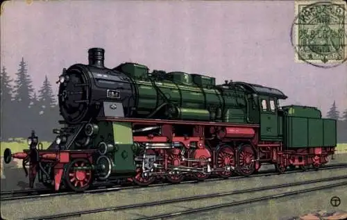Künstler Ak E-Dreizylinder-Heißdampf-Güterzuglokomotive, Gattung G12, Preußische Staatsbahn