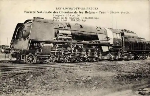 Ak Belgische Eisenbahn, Dampflok, Type 1 Super Pacific