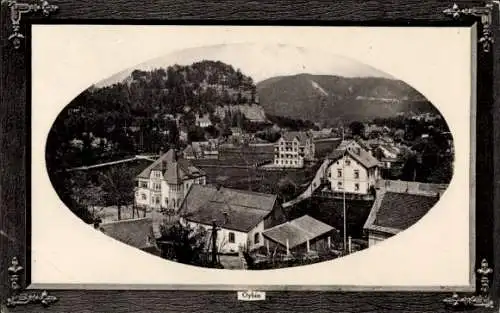 Präge Passepartout Ak Oybin Sachsen, Blick auf den Ort