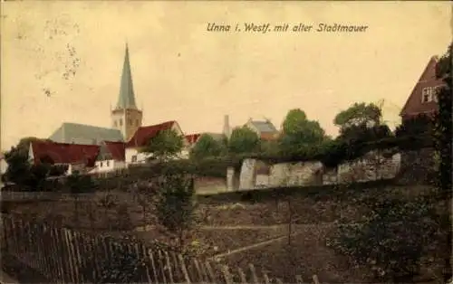 Ak Unna in Westfalen, Teilansicht mit alter Stadtmauer