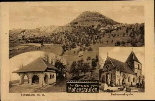 Ak Göppingen in Baden Württemberg, Schutzhütte, Barbarossakapelle, Hohenstaufen