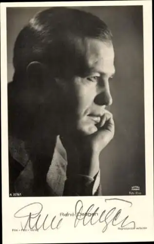 Ak Schauspieler René Deltgen, Portrait im Profil,  Film Foto Verlag A 3578/1, Autogramm