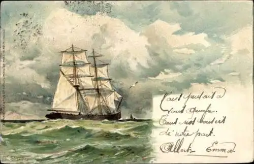 Litho Segelschiff auf dem Meer