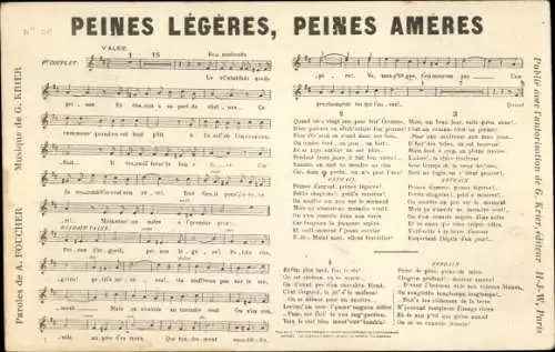 Lied Ak Peines Légères, Peines Amères, Paroles A. Foucher, Musique G. Krier