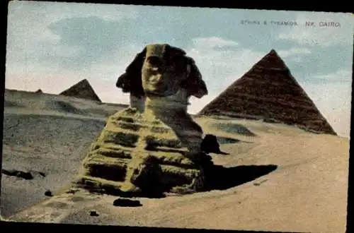 Ak Cairo Kairo Ägypten, Sphinx und Pyramiden, Wüste