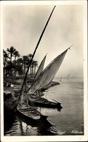 Ak Ägypten, Boote am Nilufer