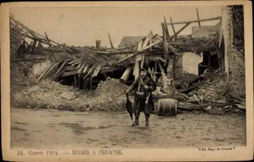 Ak Pervijze Pervyse Diksmuide Dixmude Westflandern, Ruinen, Kriegszerstörung 1914