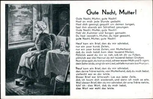 Lied Ak Gute Nacht, Mutter, Alte Frau am Fenster, Liebe