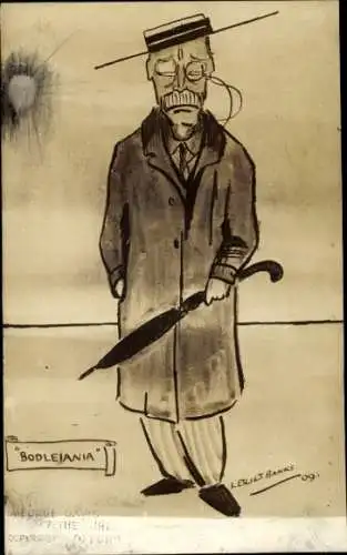 Künstler Ak Trauriger Mann, Regenschirm, Hut, Portrait