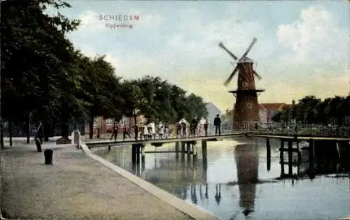 Ak Schiedam Südholland Niederlande, Kippenbrug, Mühle