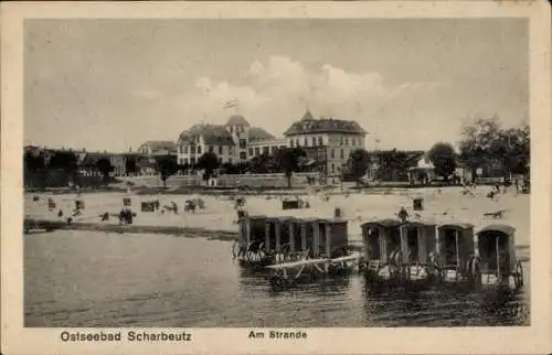 Ak Ostseebad Scharbeutz in Holstein, Strand, Badewagen